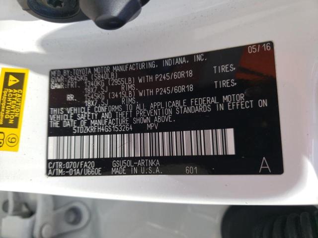 Photo 10 from auction – 2016 TOYOTA HIGHLANDER with VIN 5TDZKRFH4GS153264
