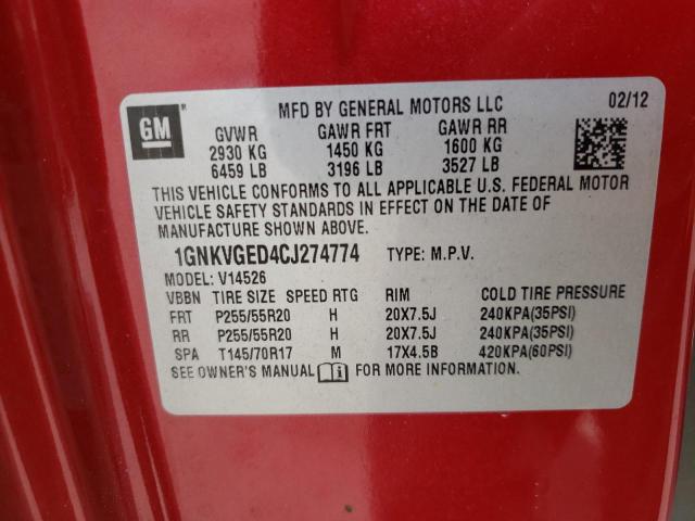 Photo 10 from auction – 2012 CHEVROLET TRAVERSE L with VIN 1GNKVGED4CJ274774