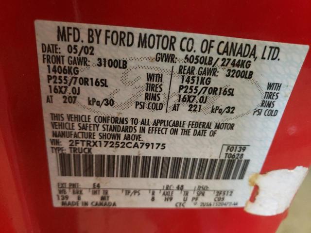 Photo 10 from auction – 2002 FORD F150 with VIN 2FTRX17252CA79175