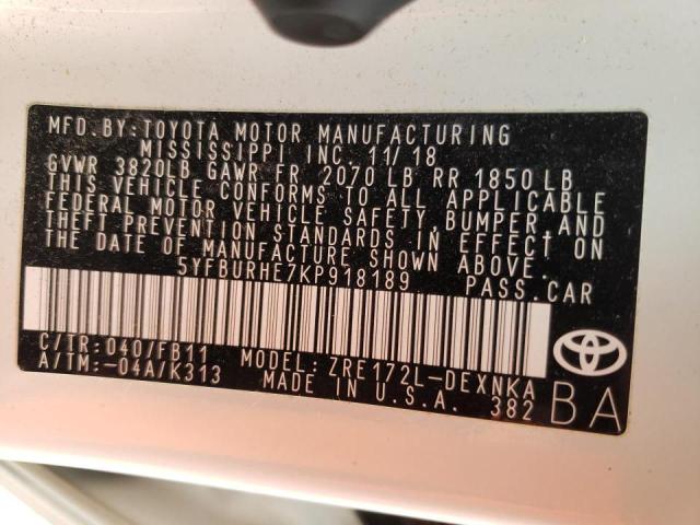 Photo 10 from auction – 2019 TOYOTA COROLLA L with VIN 5YFBURHE7KP918189