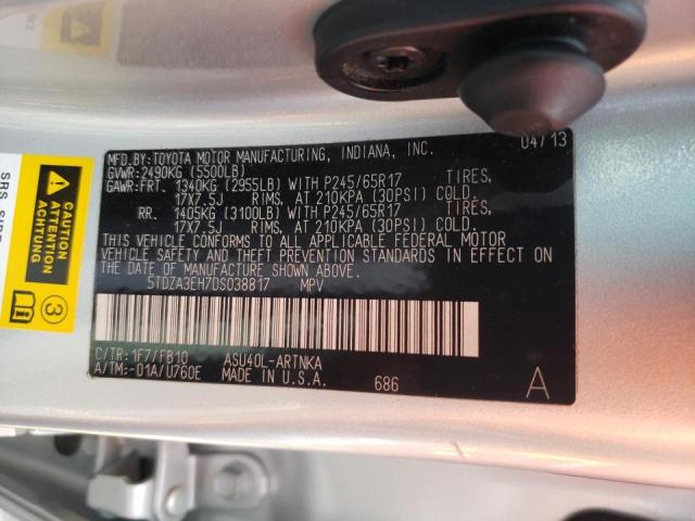 Photo 10 from auction – 2013 TOYOTA HIGHLANDER with VIN 5TDZA3EH7DS038817