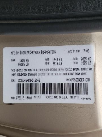 Photo 10 from auction – 2003 CHRYSLER SEBRING LX with VIN 1C3EL45X83N512143