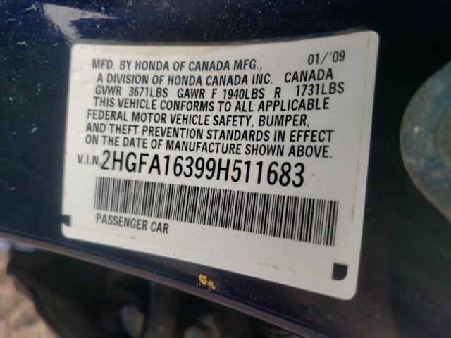 Photo 10 from auction – 2009 HONDA CIVIC VP with VIN 2HGFA16399H511683
