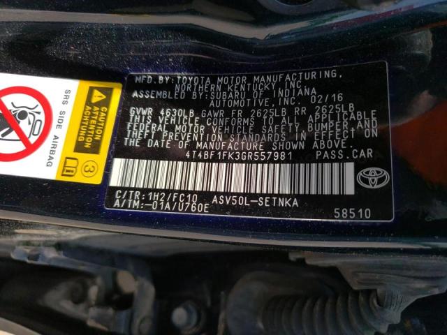 Photo 10 from auction – 2016 TOYOTA CAMRY LE with VIN 4T4BF1FK3GR557981