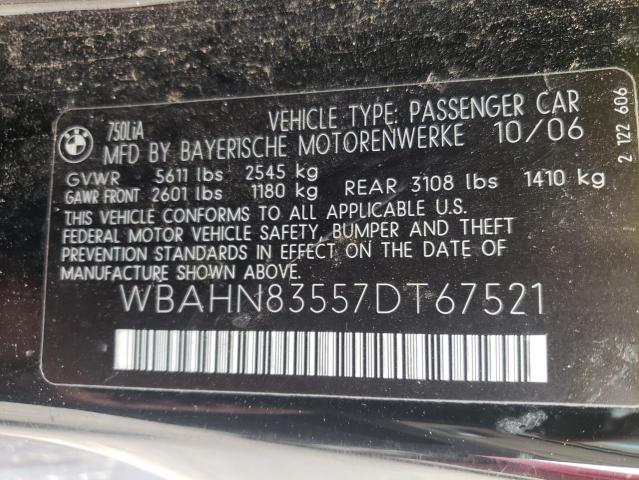 Photo 10 from auction – 2007 BMW 750 with VIN WBAHN83557DT67521