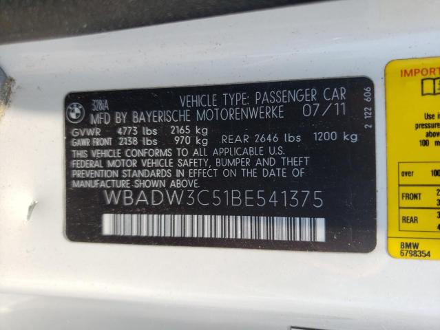 Photo 10 from auction – 2011 BMW 328 I with VIN WBADW3C51BE541375