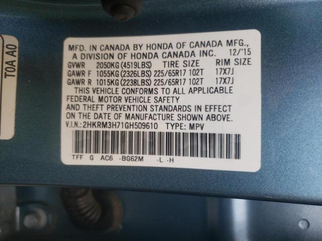 Photo 10 from auction – 2016 HONDA CR-V EXL with VIN 2HKRM3H71GH509610