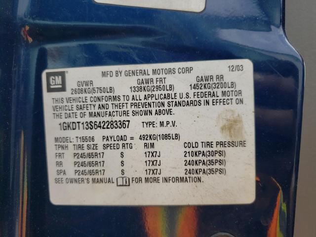 Photo 10 from auction – 2004 GMC ENVOY with VIN 1GKDT13S642283367