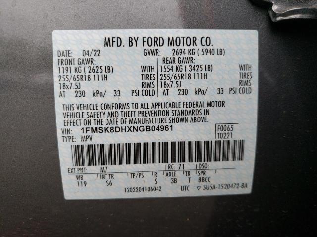 Photo 10 from auction – 2022 FORD EXPLORER X with VIN 1FMSK8DHXNGB04961