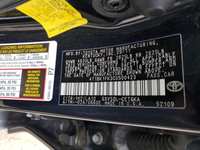 Photo 10 from auction – 2012 TOYOTA CAMRY SE with VIN 4T1BK1FK3CU500423