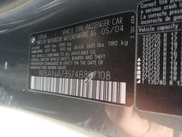 Photo 10 from auction – 2004 BMW 530 I with VIN WBANA73574B807108