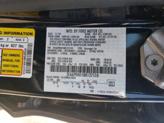 Photo 10 from auction – 2019 FORD FUSION SE with VIN 3FA6P0HD1KR127510