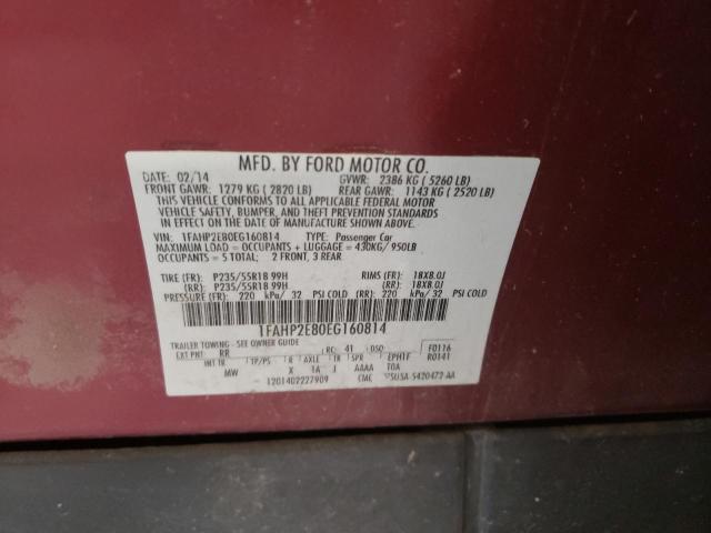 Photo 10 from auction – 2014 FORD TAURUS SEL with VIN 1FAHP2E80EG160814