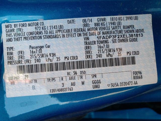 Photo 10 from auction – 2014 FORD FOCUS SE with VIN 1FADP3F2XEL381813