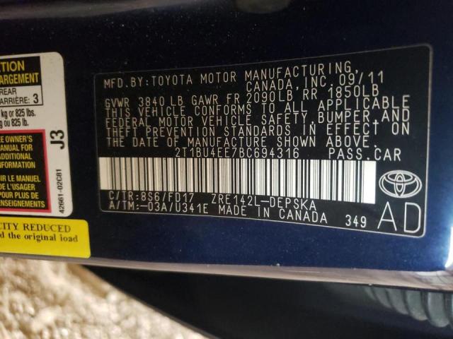 Photo 10 from auction – 2011 TOYOTA COROLLA BA with VIN 2T1BU4EE7BC694316