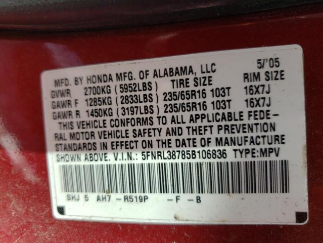Photo 10 from auction – 2005 HONDA ODYSSEY EX with VIN 5FNRL38785B106836