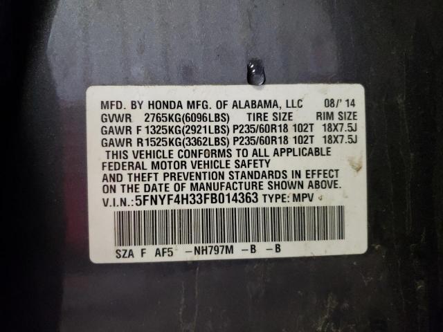 Photo 10 from auction – 2015 HONDA PILOT SE with VIN 5FNYF4H33FB014363