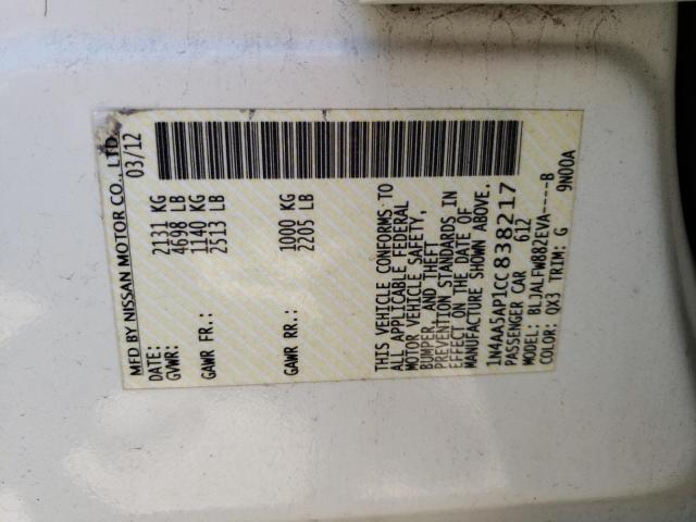 Photo 10 from auction – 2012 NISSAN MAXIMA S with VIN 1N4AA5AP1CC838217