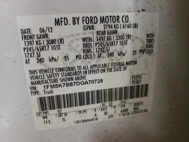 Photo 10 from auction – 2013 FORD EXPLORER with VIN 1FM5K7B87DGA70728