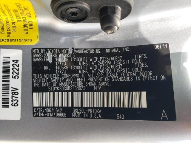 Photo 10 from auction – 2011 TOYOTA SIENNA XLE with VIN 5TDYK3DC0BS151973