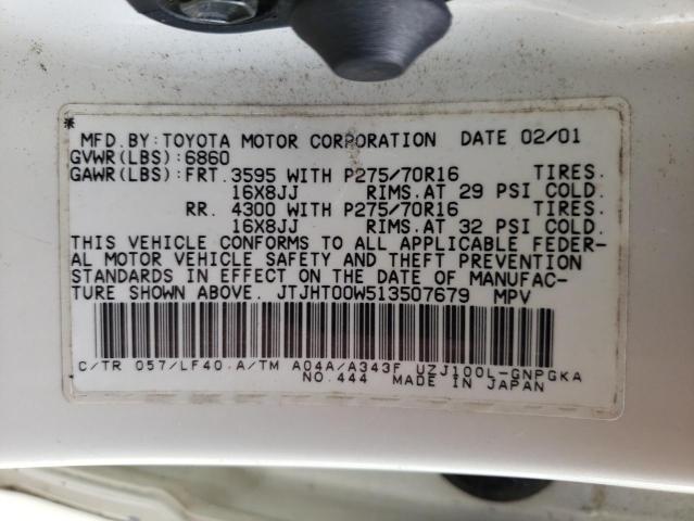 Photo 10 from auction – 2001 LEXUS LX 470 with VIN JTJHT00W513507679