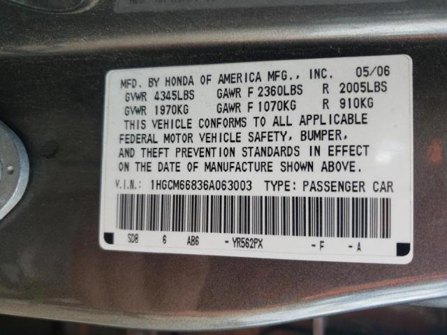 Photo 10 from auction – 2006 HONDA ACCORD EX with VIN 1HGCM66836A063003
