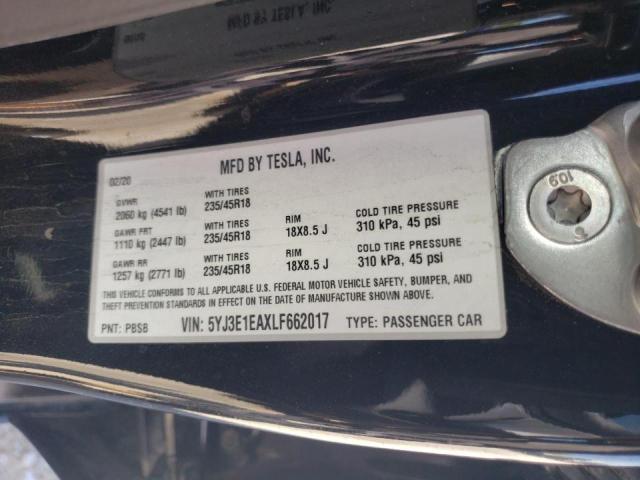 Photo 10 from auction – 2020 TESLA MODEL 3 with VIN 5YJ3E1EAXLF662017