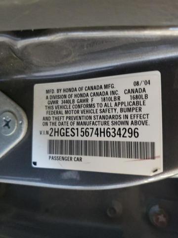 Photo 10 from auction – 2004 HONDA CIVIC LX with VIN 2HGES15674H634296