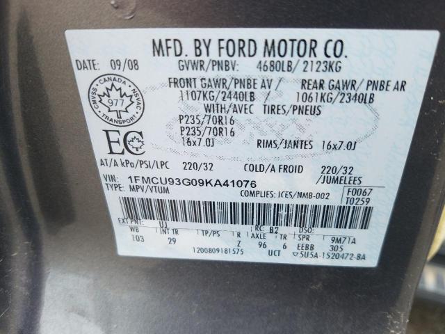 Photo 10 from auction – 2009 FORD ESCAPE XLT with VIN 1FMCU93G09KA41076