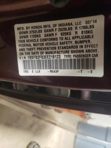 Photo 10 from auction – 2014 HONDA CIVIC EX with VIN 19XFB2F83EE218123
