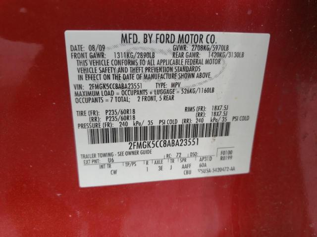 Photo 10 from auction – 2010 FORD FLEX SEL with VIN 2FMGK5CC8ABA23551