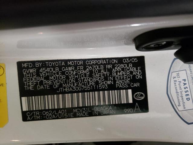 Photo 10 from auction – 2005 LEXUS ES 330 with VIN JTHBA30G755111593