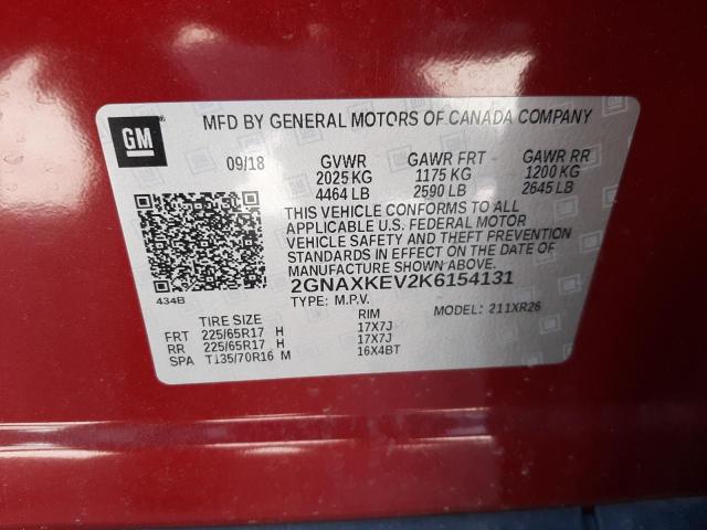 Photo 10 from auction – 2019 CHEVROLET EQUINOX LT with VIN 2GNAXKEV2K6154131