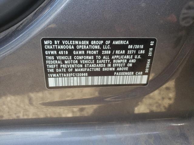 Photo 10 from auction – 2015 VOLKSWAGEN PASSAT S with VIN 1VWAT7A32FC120965