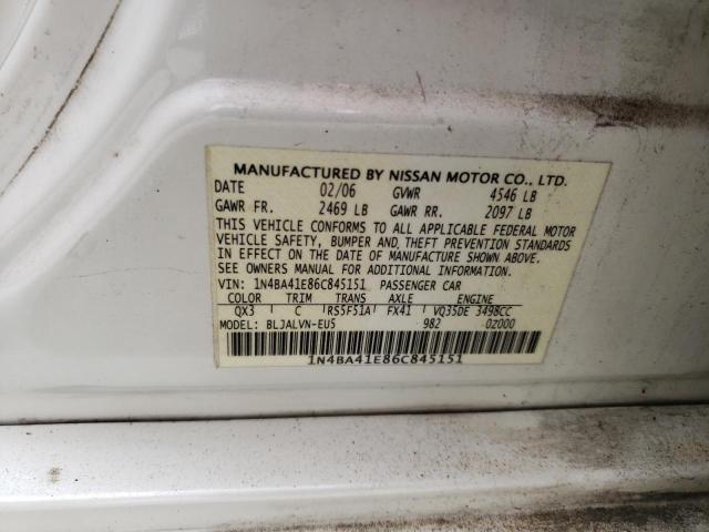 Photo 10 from auction – 2006 NISSAN MAXIMA SE with VIN 1N4BA41E86C845151