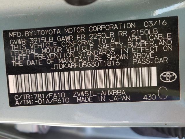 Photo 10 from auction – 2016 TOYOTA PRIUS with VIN JTDKARFU5G3011816