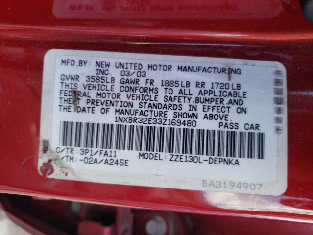 Photo 10 from auction – 2003 TOYOTA COROLLA CE with VIN 1NXBR32E33Z169480