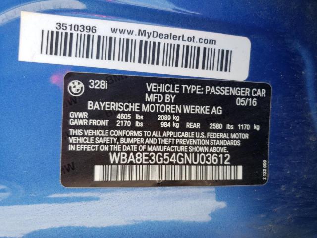 Photo 10 from auction – 2016 BMW 328 XI SUL with VIN WBA8E3G54GNU03612