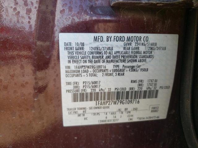 Photo 10 from auction – 2009 FORD TAURUS SEL with VIN 1FAHP27W79G109716