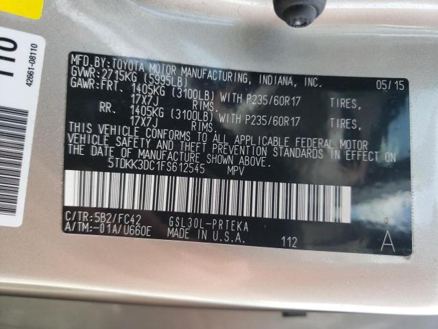 Photo 10 from auction – 2015 TOYOTA SIENNA with VIN 5TDKK3DC1FS612545