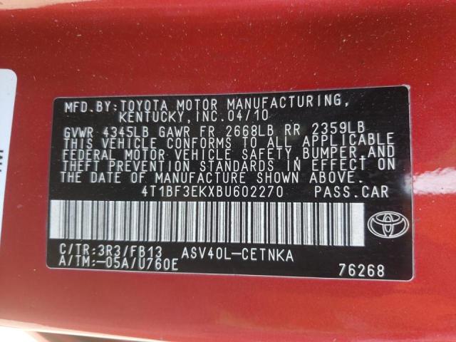 Photo 10 from auction – 2011 TOYOTA CAMRY BASE with VIN 4T1BF3EKXBU602270