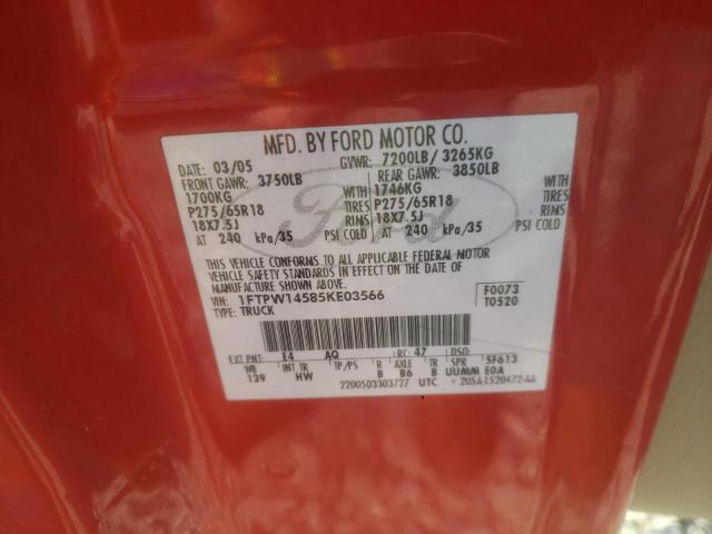 Photo 10 from auction – 2005 FORD F150 SUPER with VIN 1FTPW14585KE03566