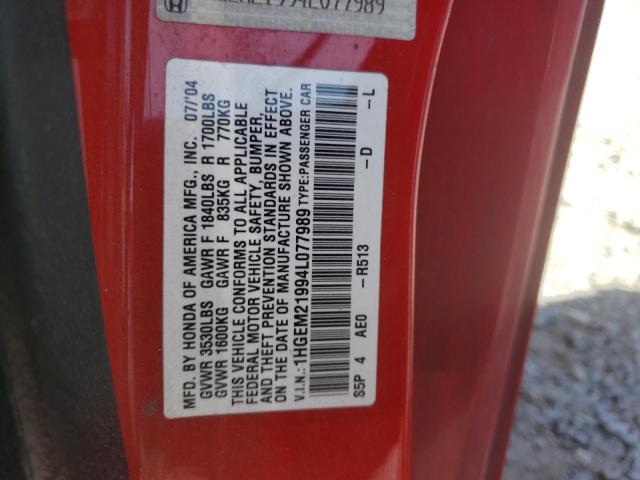 Photo 10 from auction – 2004 HONDA CIVIC EX with VIN 1HGEM21994L077989