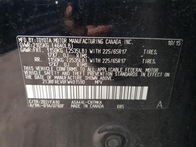 Photo 10 from auction – 2015 TOYOTA RAV4 XLE with VIN 2T3RFREV8FW401590