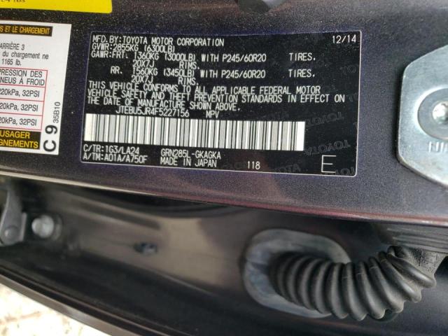 Photo 10 from auction – 2015 TOYOTA 4RUNNER SR with VIN JTEBU5JR4F5227156