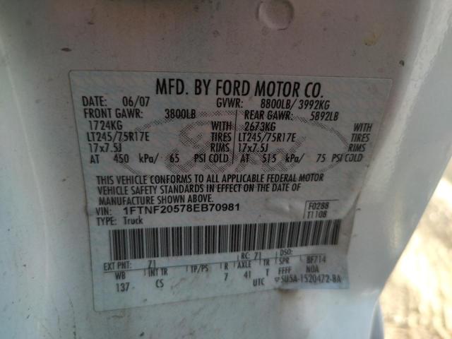 Photo 10 from auction – 2008 FORD F250 SUPER with VIN 1FTNF20578EB70981