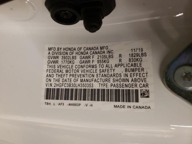 Photo 10 from auction – 2020 HONDA CIVIC EX with VIN 2HGFC3B30LH350353