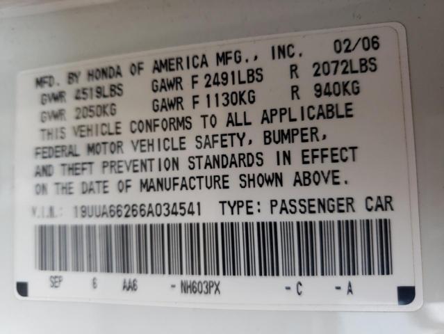 Photo 10 from auction – 2006 ACURA 3.2TL with VIN 19UUA66266A034541