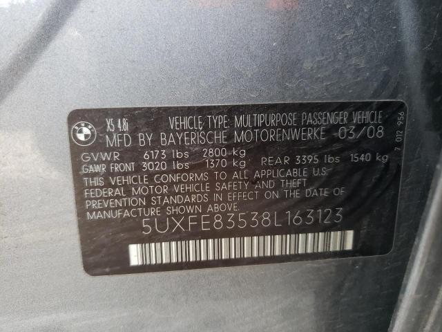 Photo 10 from auction – 2008 BMW X5 4.8I with VIN 5UXFE83538L163123