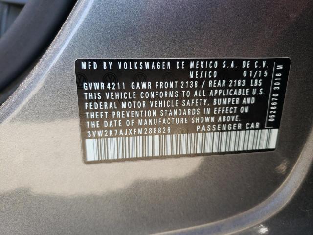 Photo 10 from auction – 2015 VOLKSWAGEN JETTA BASE with VIN 3VW2K7AJXFM288826